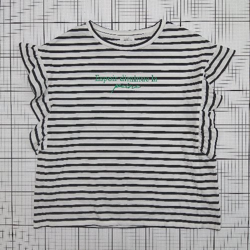 ◇ ⊂ アーバンリサーチ ボーダー柄 半袖 ソデタックロゴTシャツ サイズF ホワイト ブラック系 レディース E 【中古】