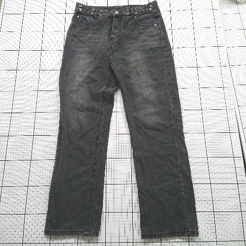 ◇ Θ ミニミニストア 韓国製品 ハイウエスト デニム ワイドパンツ サイズL グレー系 レディース E 【中古】