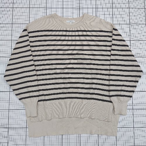 ◇ ⊇ グローバルワーク ボーダー柄 長袖 クルーネックボーダーニット サイズL ベージュ系 レディース E 【中古】