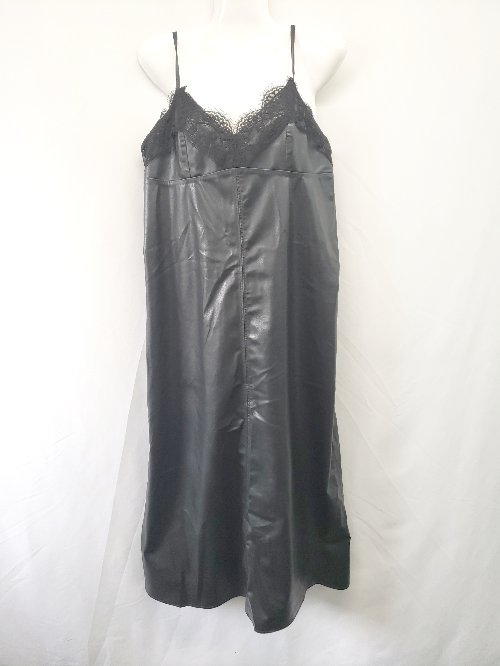 ◇ ⊇ H&M エイチアンドエム フェイクレザー キャミソール 膝下丈 ワンピース サイズS ブラック系 レディ..