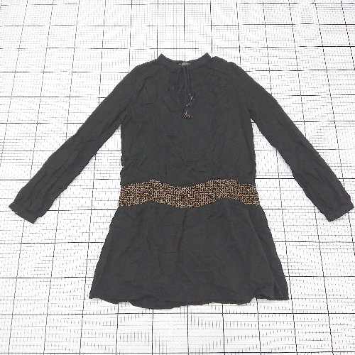◇ ⊂ ZARA ザラ 刺繍デザイン 長袖 膝丈 ワンピース サイズEUR S USA S MEX 26 ブラック系 レディース E..