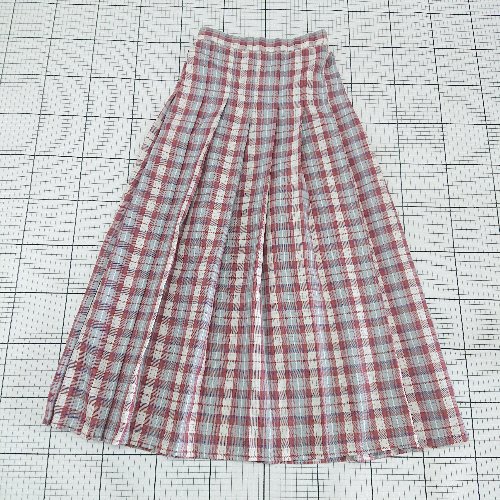 ◇ Θ 未使用 フォルクシー チェック柄 ロング プリーツ スカート サイズM レッド ホワイト系 マルチ レディース E 【中古】