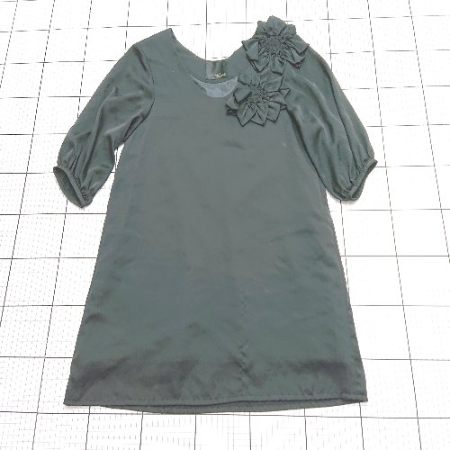 ◇ ⊂ Rosso ロッソ 花装飾 フォーマル 半袖 膝丈 パフスリーブワンピース サイズフリー ブラック系 レディース E 【中古】