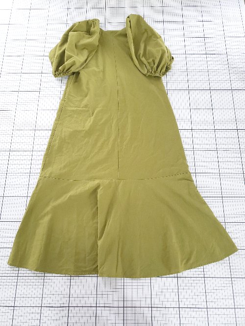 ◇ ⊂ ap retro アプレトロ スクエアネック パフスリーブ 五分袖 ロング ワンピース サイズF グリーン系 レディース E 【中古】
