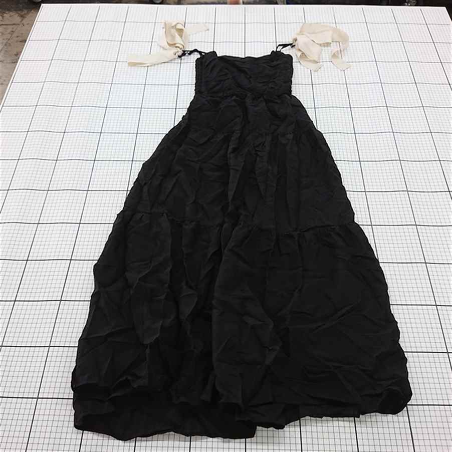 ◇ ⊂ 未使用 NICE CLAUP 背中あき ティアード ロング丈 キャミ ワンピース サイズF ブラック系 レディース E 【中古】