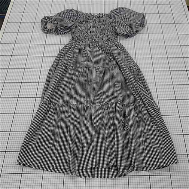 ◇ ⊂ NICE CLAUP ギンガムチェック パフスリーブ 膝下丈 ワンピース サイズF ブラック系ホワイト系 レディース E 【中古】