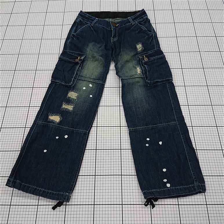 ◇ Θ LB-03 エルビーゼロスリー ダメージ加工 ペイント模様 カーゴ デニム パンツ サイズ28 ネイビー系 レディース E 【中古】