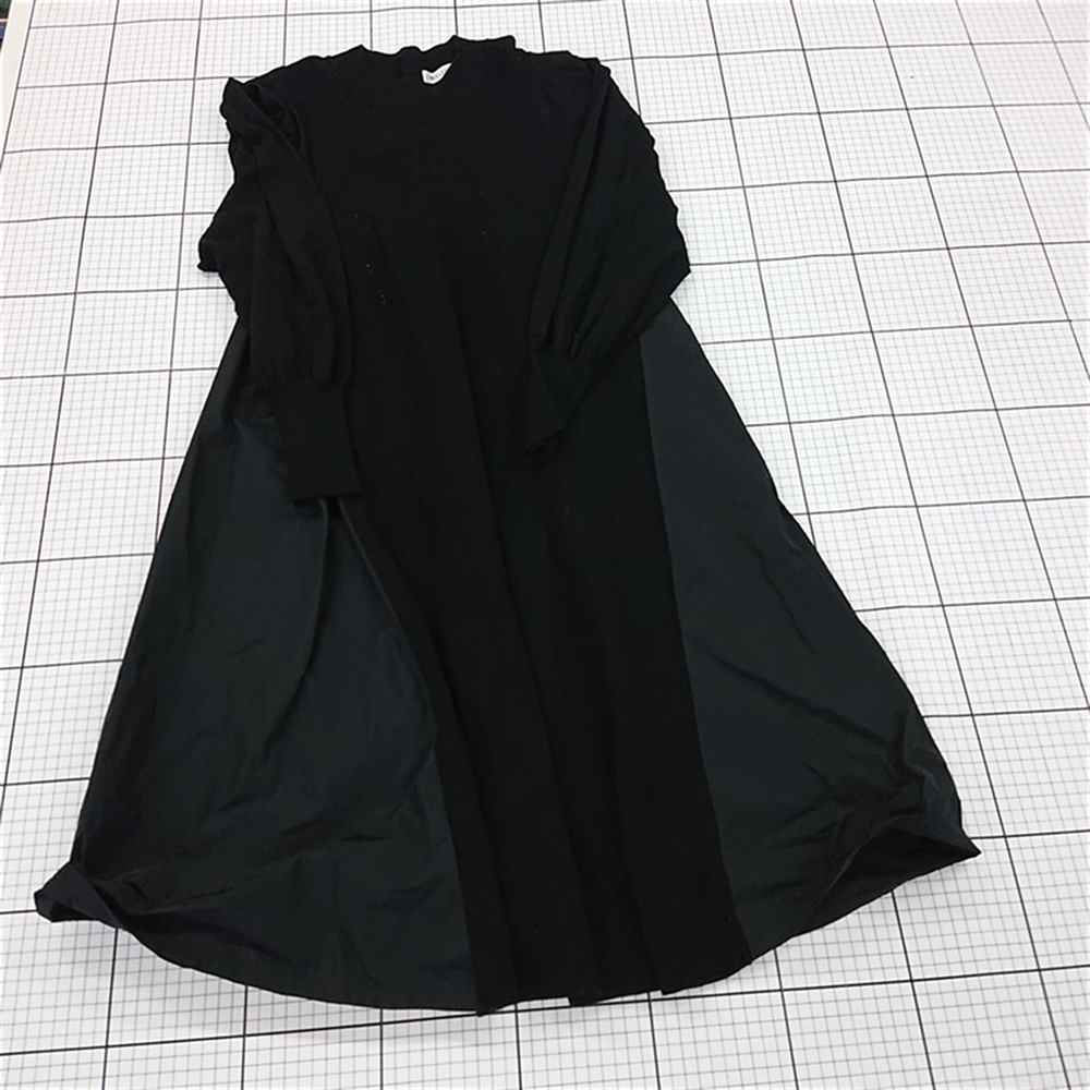 ◇ ⊇ NOLLEY'S ノーリーズ 異素材 切替 パール釦 長袖 膝下丈 ワンピース サイズ38 ブラック系 レディース E 【中古】