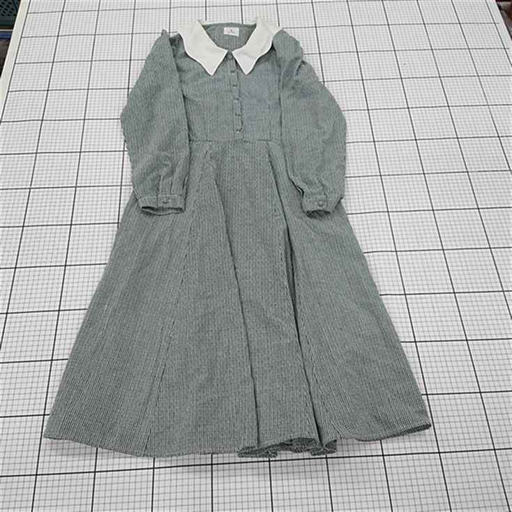 ◇ ⊇ merry jenny メリージェニー チェック 長袖 膝下丈 ワンピース サイズF グリーン系 マルチ レディース E 【中古】