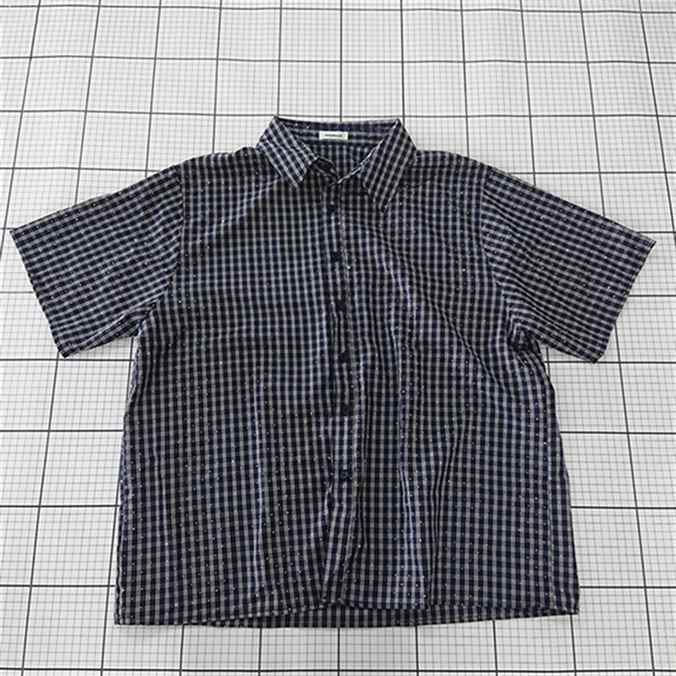 ◇ ⊂ sedacle セダクル ラインストーン 半袖 シャツ サイズL ネイビー系 メンズ E 【中古】