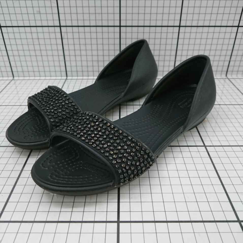 ◇ ⊂ クロックス シンプル系 リナ エンベリッシュド ドルセー サイズ25cm グレー系 レディース E 【中古】