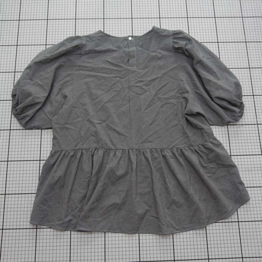 ◇ ⊂ any FAM エニィファム チャック柄 半袖 パフスリーブペプラム サイズフリー ブラック系 レディース E 【中古】