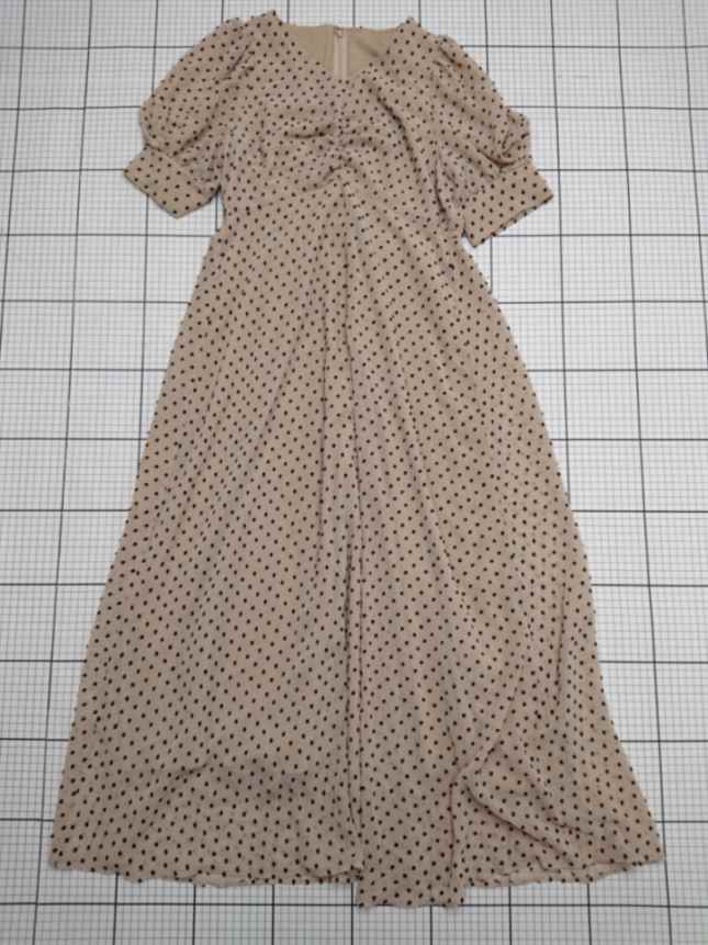 ◇ ⊂ 【シップス SHIPS】ドット柄パフスリーブワンピース ベージュ系 Mサイズ レディース E 【中古】
