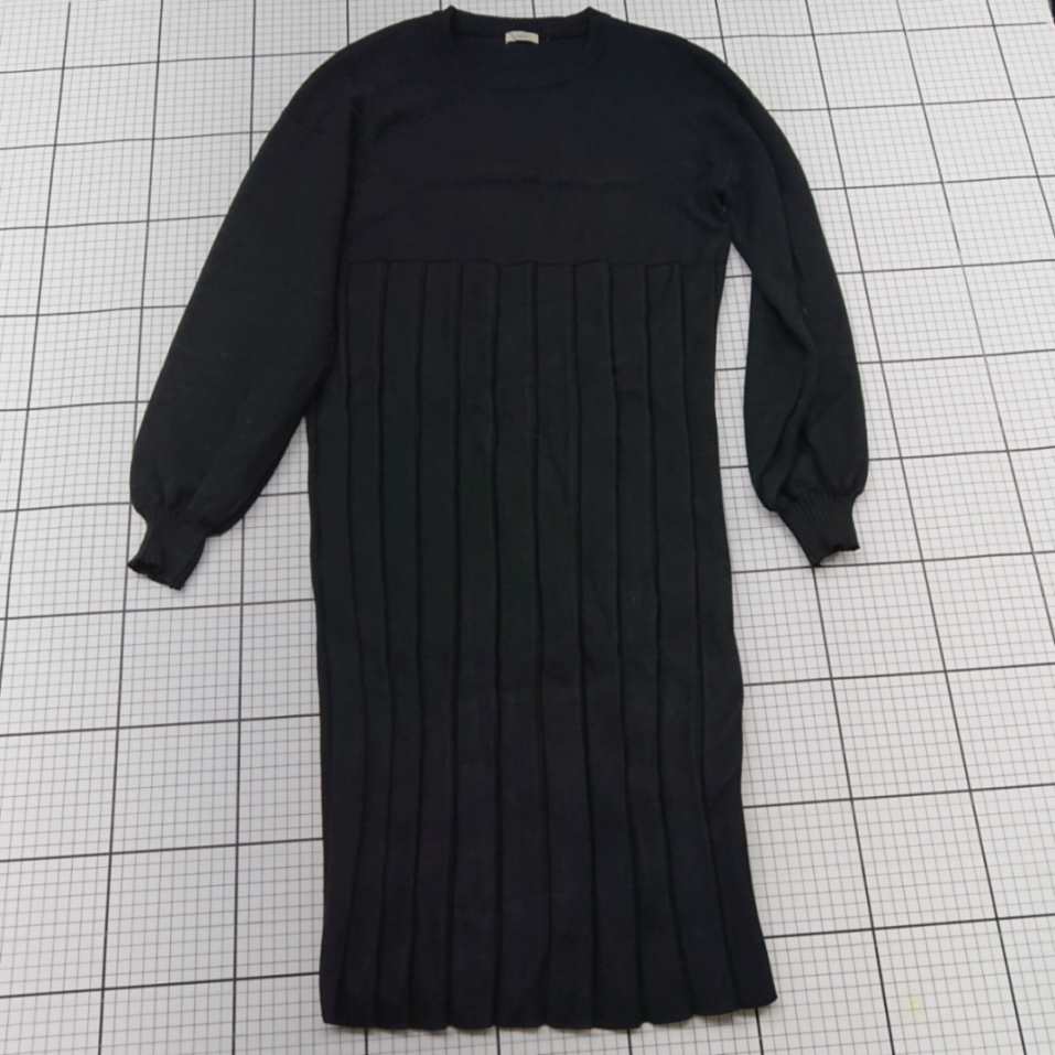 ◇ ⊆ ideul_ ニット 長袖 ロング丈 ワンピース サイズF ブラック系 レディース E 【中古】