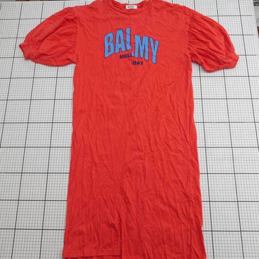 ◇ ⊂ NICORON ニコロン カジュアル 半袖 ロング パフスリーブプリントワンピース サイズフリー レッド系 レディース E 【中古】