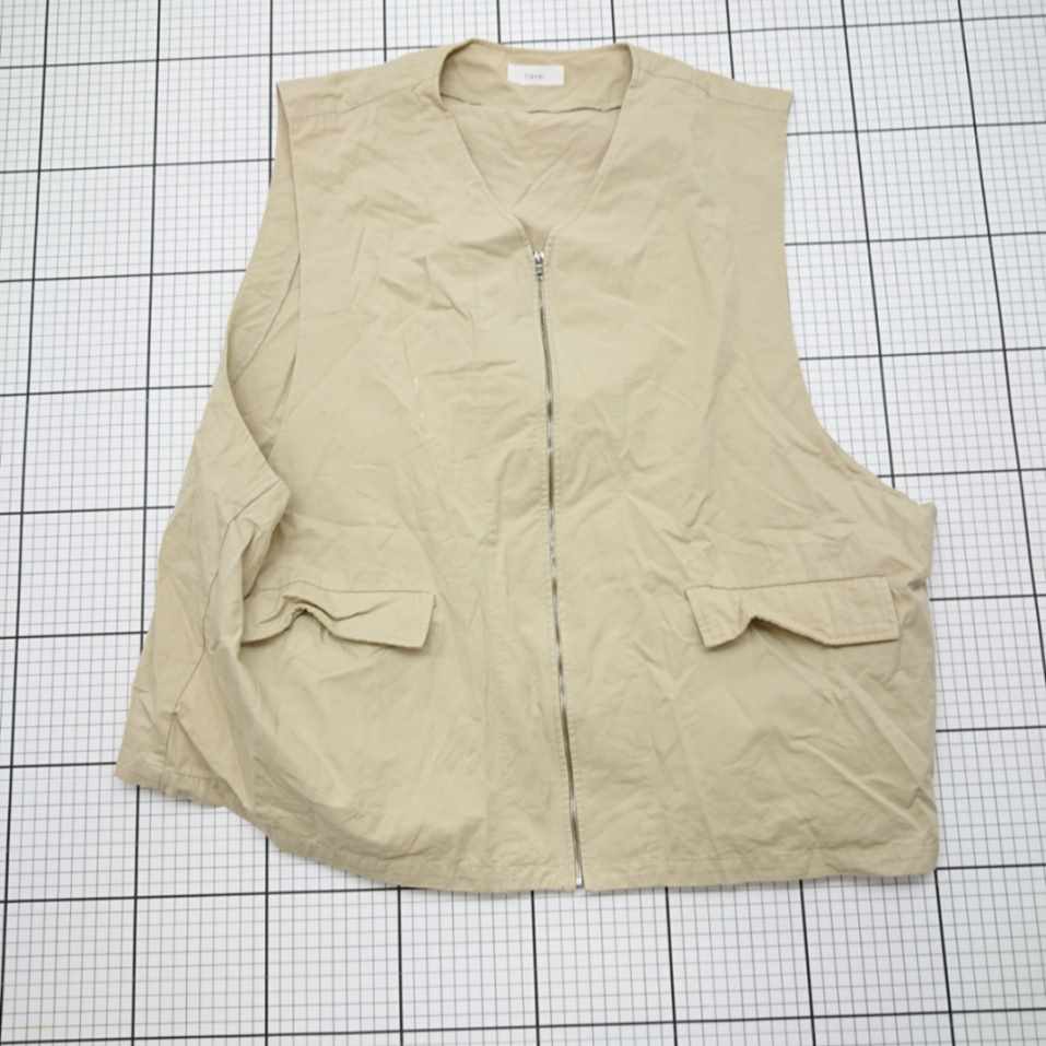 ◇ Θ flaner フラネ カジュアル シンプル ノースリーブ ベストジャケット サイズL ベージュ系 レディース E 【中古】
