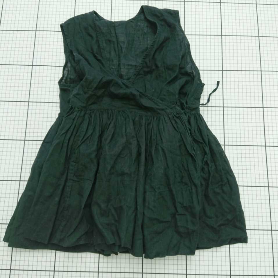 ◇ ⊂ 【ビームスボーイ BEAMS BOY】リネンコットン ギャザー ノースリーブワンピース ブラック系 Mサイズ レディース E 【中古】