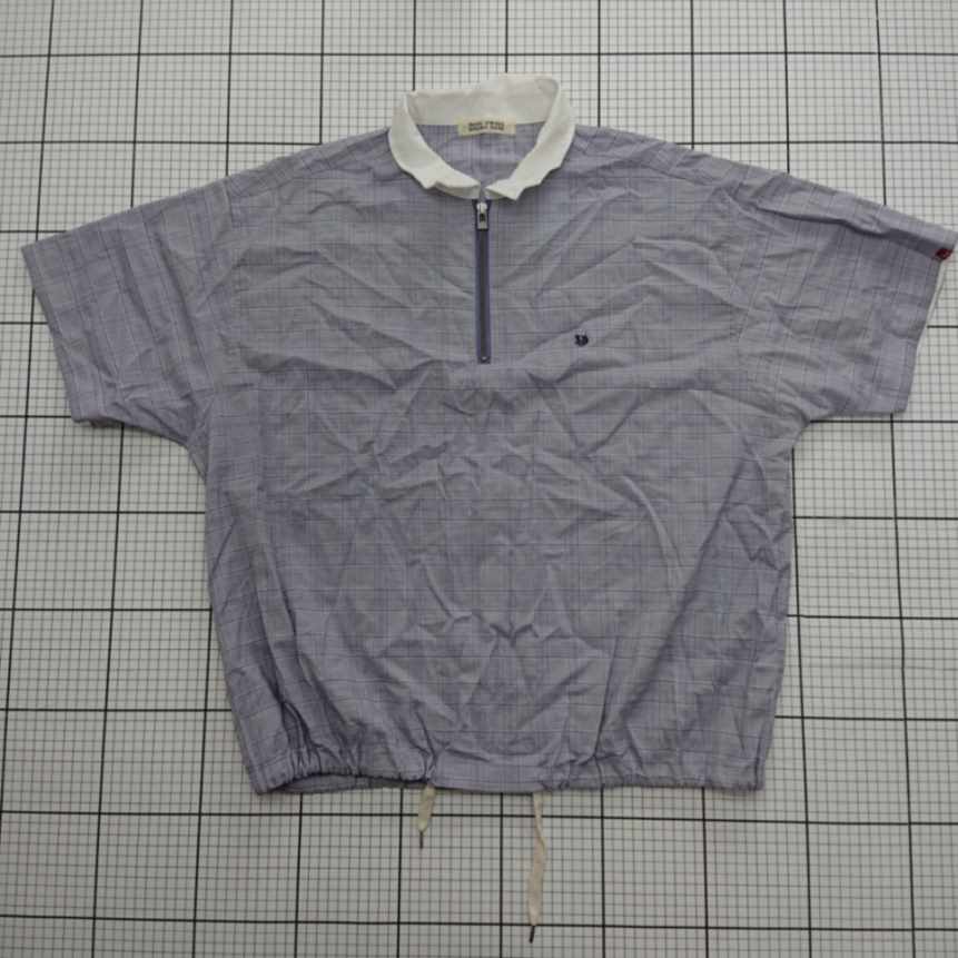 ◇ ⊂ DOUBLE NAME ダブルネーム チェック柄 メンズライク 半袖 ドロストプルオーバー サイズフリー ブルー系 レディース E 【中古】