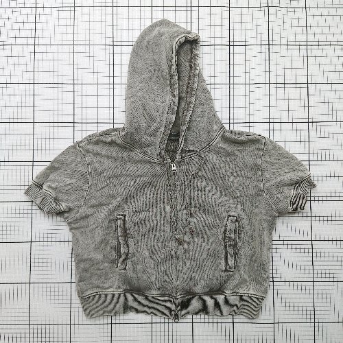 ◇ ⊂ Heather ヘザー ブリーチ加工 半袖 フルジップ半袖パーカー サイズF グレー系 レディース E 【中古】