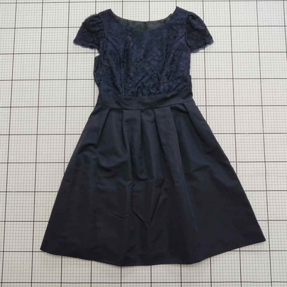 ◇ ⊂ リプリート 花柄 半袖 膝丈 ワンピース サイズ9AR ネイビー系 レディース E 【中古】