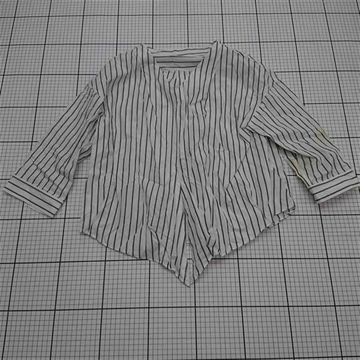 ◇ ⊂ 【ノーリーズ】NM701010 ストライプ柄コットンシャツ 日本製 レディース 38サイズ E 【中古】(4)