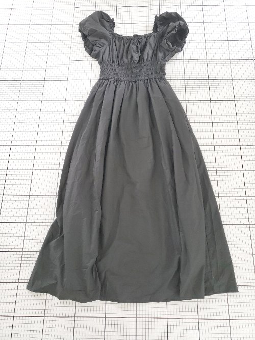 ◇ ⊂ NICE CLAUP ナイスクラップ 半袖 膝下丈 シャーリング パフスリーブ ワンピース サイズS ブラウン系 レディース E 【中古】