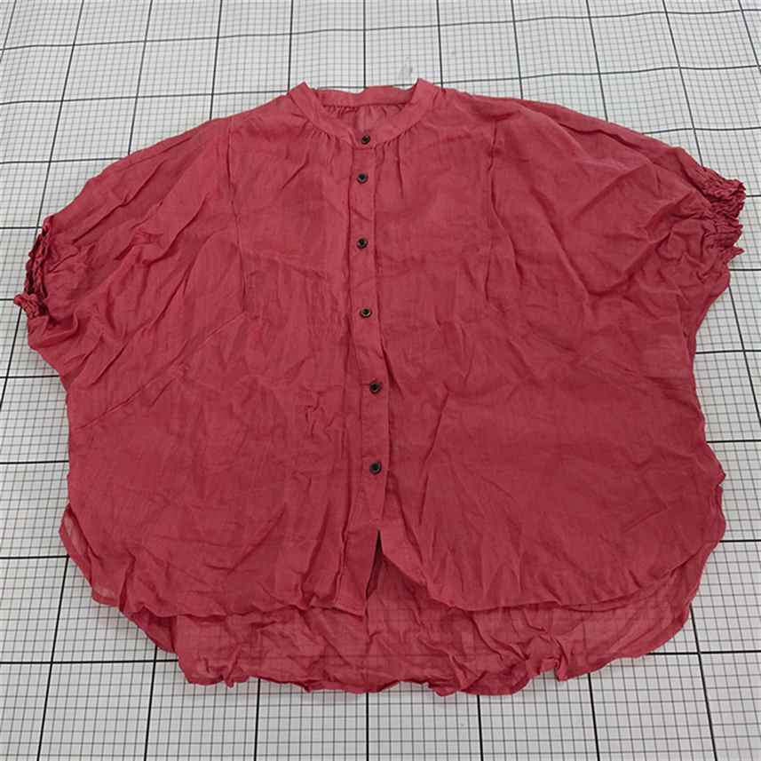 ◇ ⊂ noa-ge  ノアジェ リネン ドルマンスリーブ 半袖 シアー シャツ ブラウス サイズL レッド系 レディ..