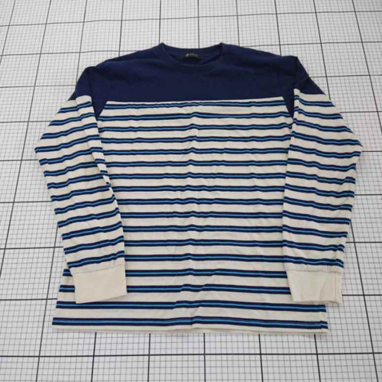 ◇ Θ nano universe ナノユニバース ボーダー柄 長袖 ロンT カットソー サイズL ネイビー系 メンズ E 【..