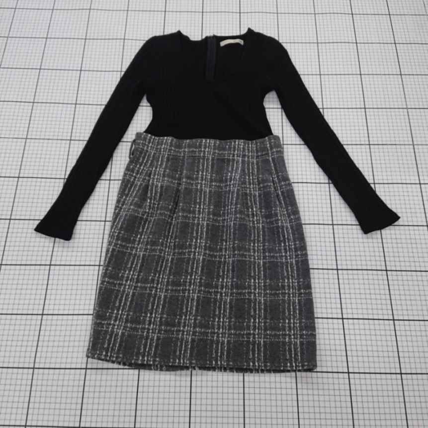 ◇ ⊇ ROYAL PARTY ロイヤルパーティー ドッキング 長袖 ミニ丈 ワンピース サイズF ブラック系グレー系 レディース E 【中古】