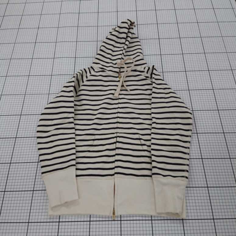 ◇ ⊇ マーベラス バイ ピエロ ボーダー 長袖 ジップアップパーカー サイズL アイボリー ブラック系 レディース メンズ E 【中古】