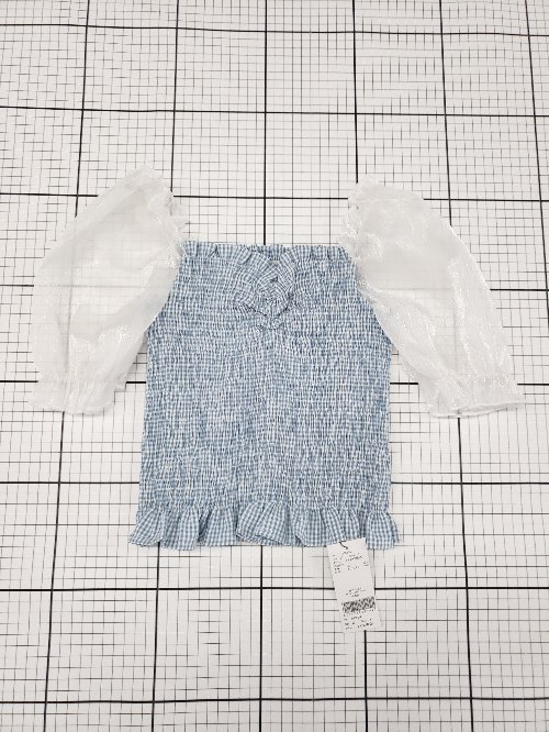 ◇ 未使用 Θ Rmine アールマイン ギンガムチェック柄 半袖 カットソー サイズF ブルー系 レディース E 【中古】