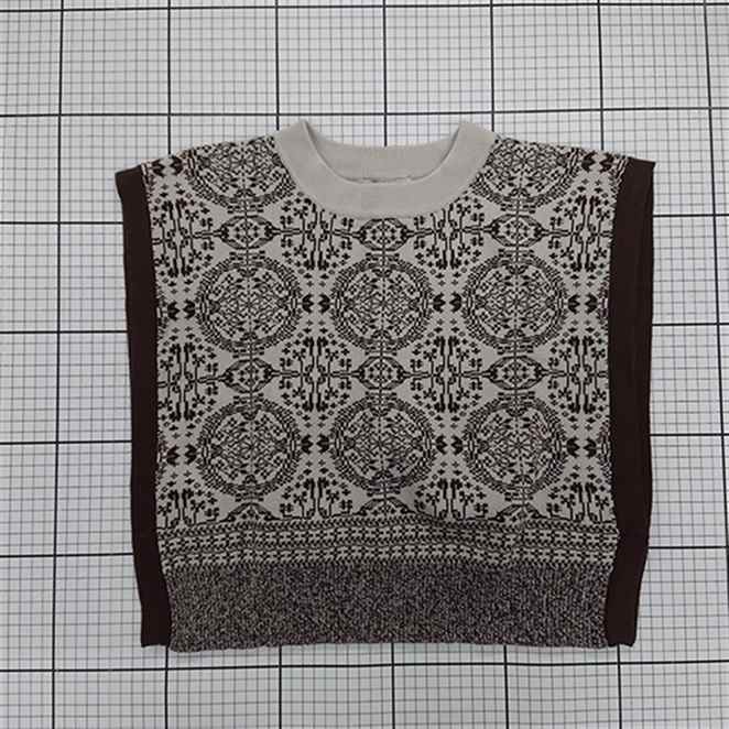 ◇ Θ POU DOU DOU プードゥドゥ アンティーク柄 ニット ベスト サイズM ブラウン系 レディース E 【中古】