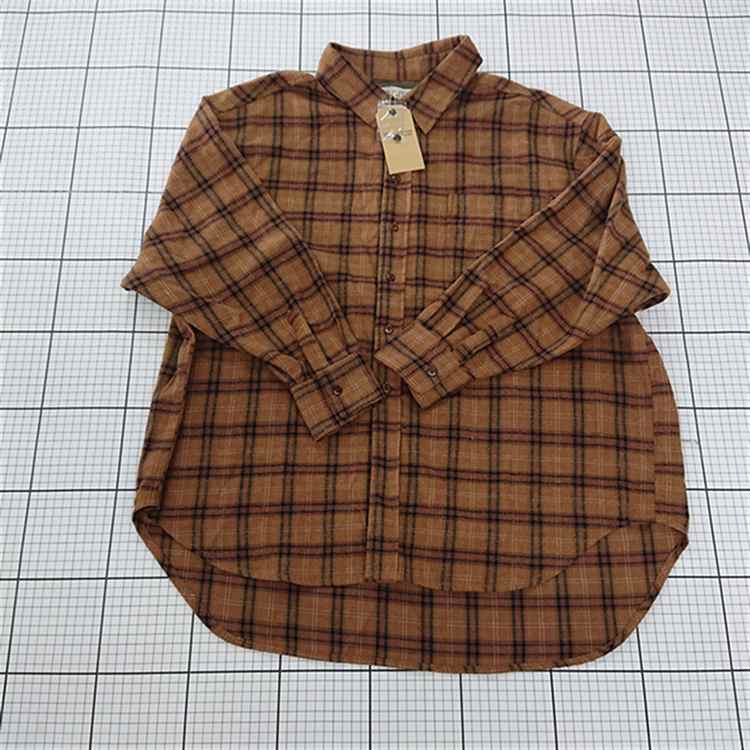 ◇ Θ 未使用 DOUBLE NAME ダブルネーム タグ付き 長袖 チェック シャツ サイズF ブラウン系 レディース メンズ E 【中古】