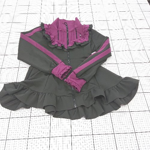 ◇ ⊇ DearMyLove ディアマイラブ フリル 長袖 ミニ丈 ジャージ ワンピース サイズM ブラック系 レディース E 【中古】