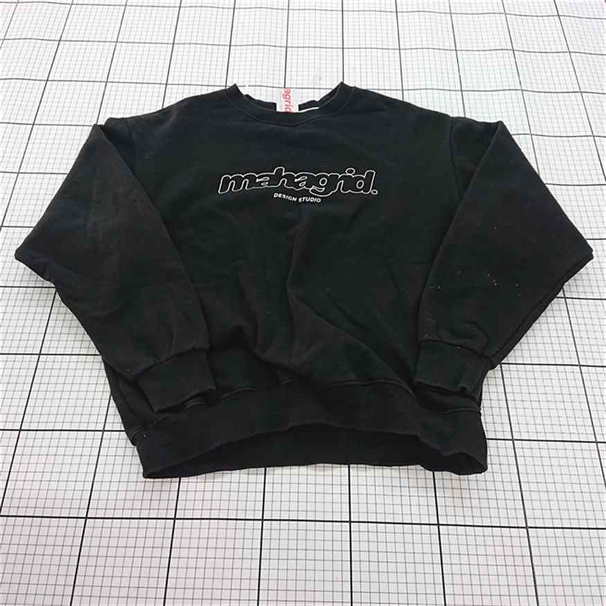 ◇ ⊆ MAHAGRID マハグリッド ロゴプリント 裏起毛 長袖 トレーナー サイズS ブラック系 レディース メンズ E 【中古】