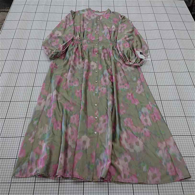 ◇ ⊂ 未使用 アウィーエフ タグ付き くすみカラー 総柄 長袖 ロング ワンピース サイズ38 グリーン系 マルチ レディース E 【中古】