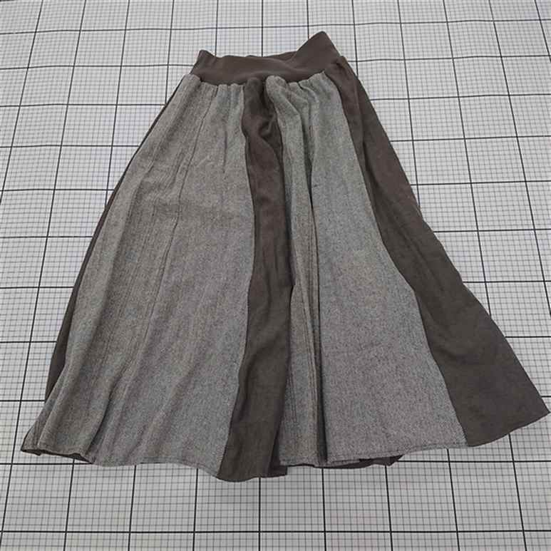 ◇ ⊆ SWITCH BY ARCH スイッチバイアーチ ヘリンボーン切替 ロング フレア スカート サイズF グレージュ系 レディース E 【中古】