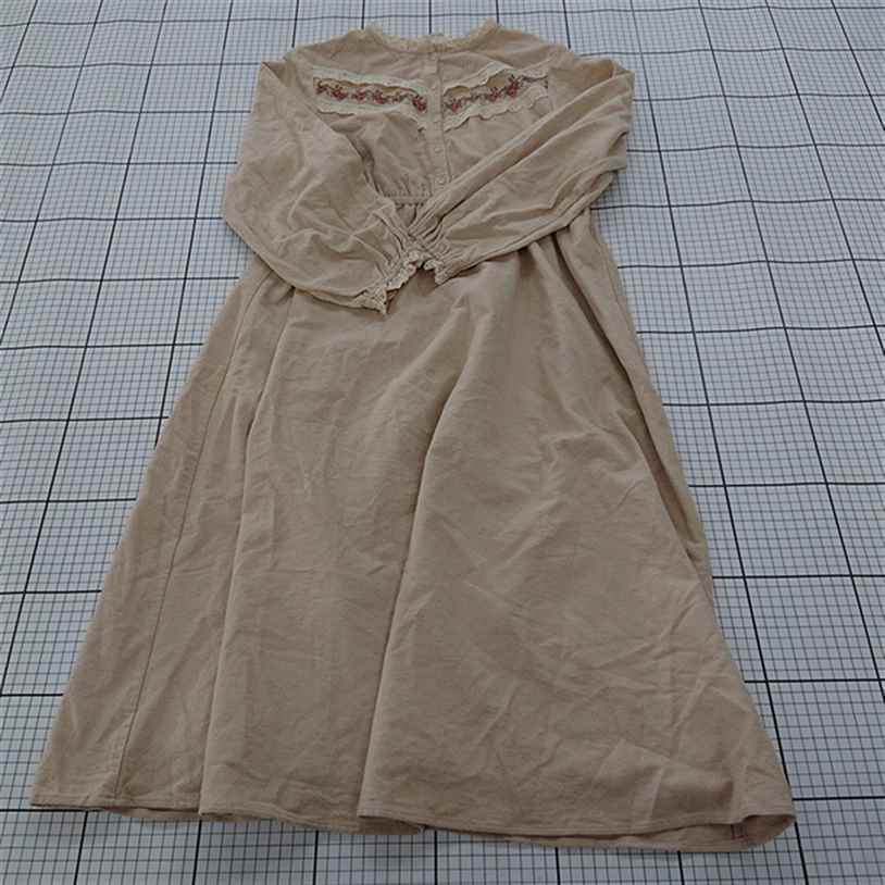 ◇ Θ ehka sopo エヘカソポ レース 刺繡 長袖 膝下丈 ワンピース サイズF ベージュ系 レディース E 【中..