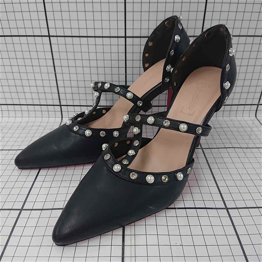 ◇ Θ michell Macaron 装飾ビジュー パール ヒール パンプス サイズM ブラック系 レディース E 【中古】