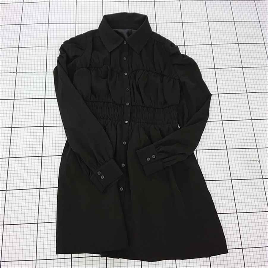 ◇ Θ ワンピース 【リゼクシー RESEXXY】シャーリングデザインシャツワンピース ブラック系 Fサイズ E ..