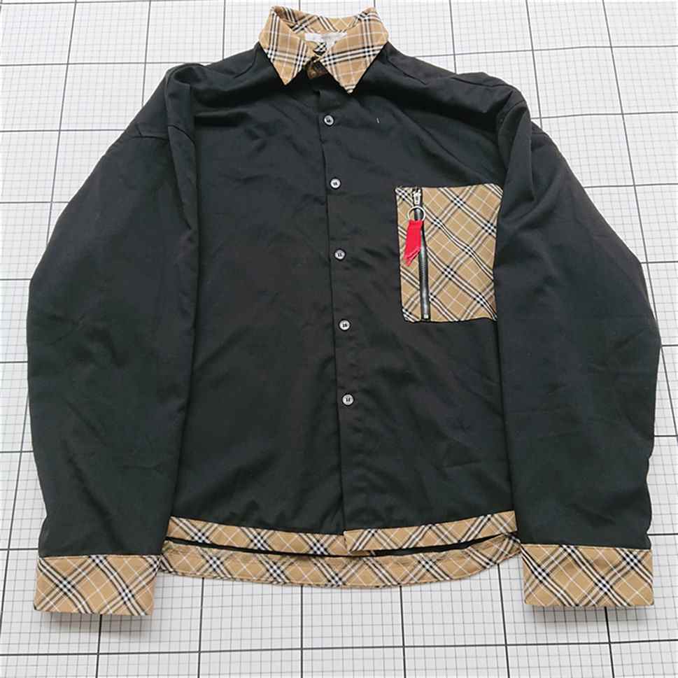 ◇ ⊂ 【インターファクトリー】IFSER0819001 チェック切替デザインシャツ ブラック系 Sサイズ E 【中古】