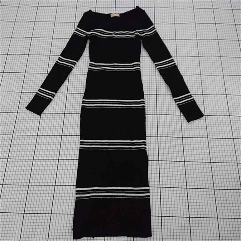 ◇ Θ ワンピース 【リゼクシー RESEXXY】152350330401-03 ボーダーリブニットワンピース ブラック系 Mサイズ E 【中古】(4)