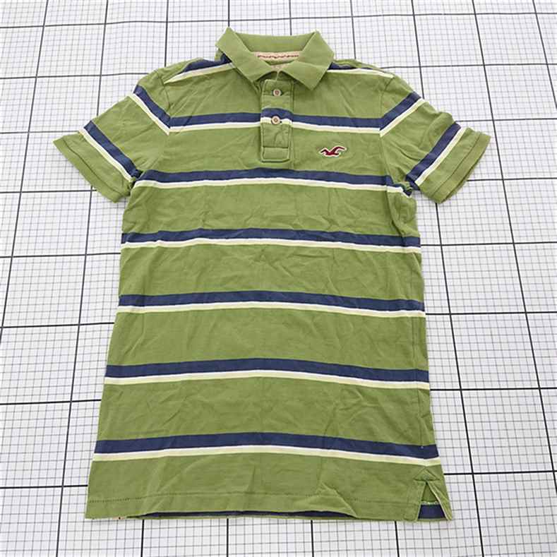 ◇ ⊂ 【ホリスター Hollister】ボーダー ポロシャツ 半袖 グリーン系 Sサイズ メンズ E 【中古】