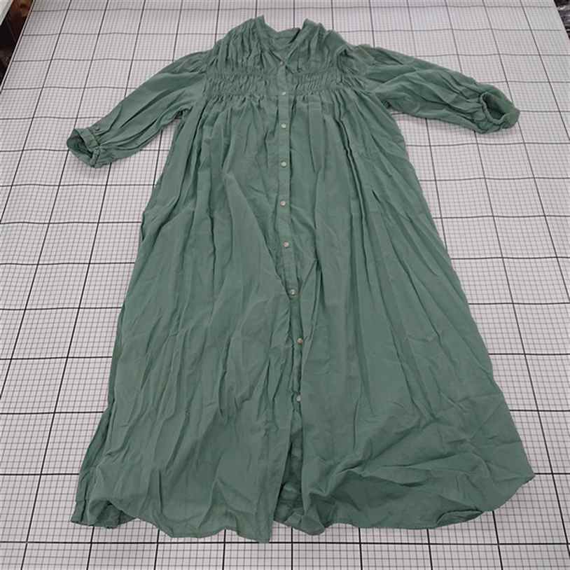 ◇ Θ 【シンプリシテェ SIMPLICITE】EX47 シャーリング シャツワンピース グリーン系 E 【中古】