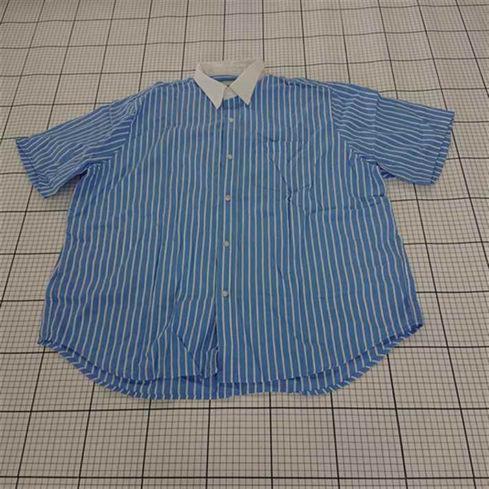 ◇ ⊂ モノマート MONO-MART sh870 ストライプ半袖シャツ ブルー系 メンズL E 【中古】