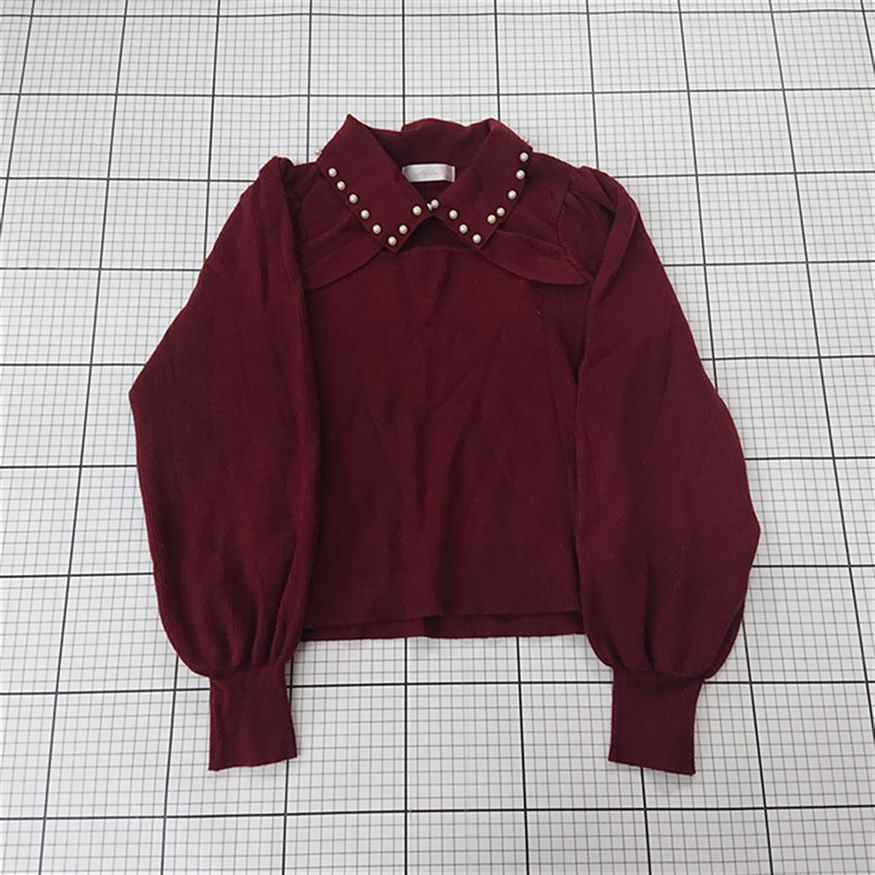 ◇ ⊇ ディアマイラブローズ DearMyLoveRose パール付き襟ニットトップス ボルドー系 レディース E 【中古】