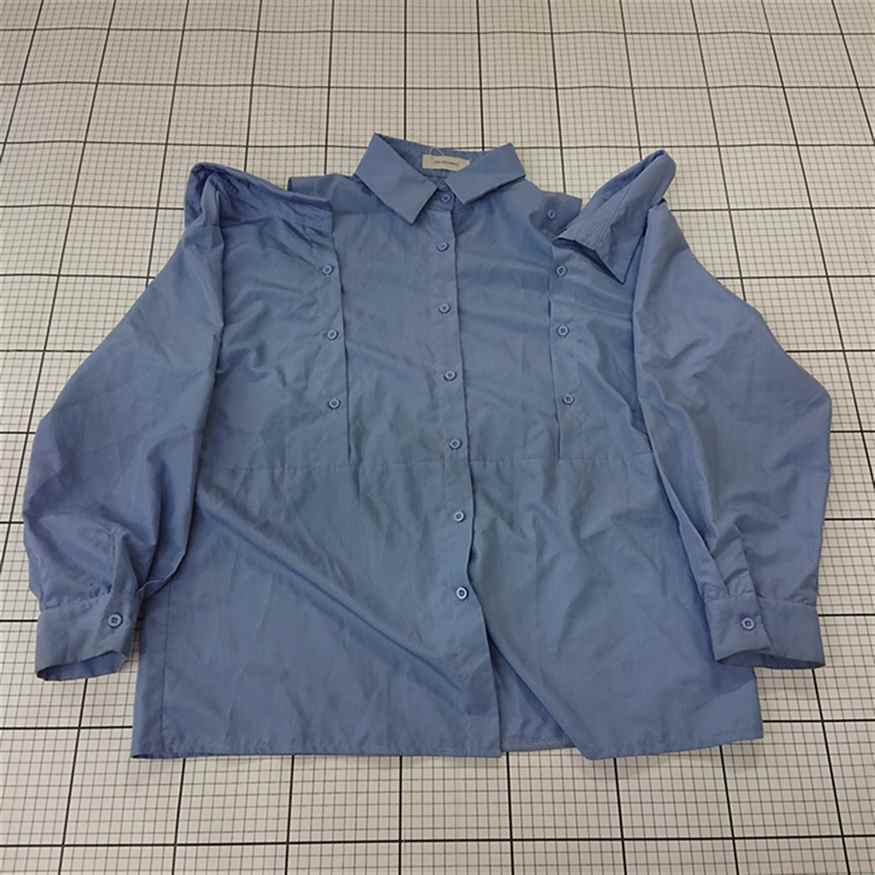 ◇ Θ me+em select ミームセレクト ブルー系シャツ Fサイズ レディース E 【中古】