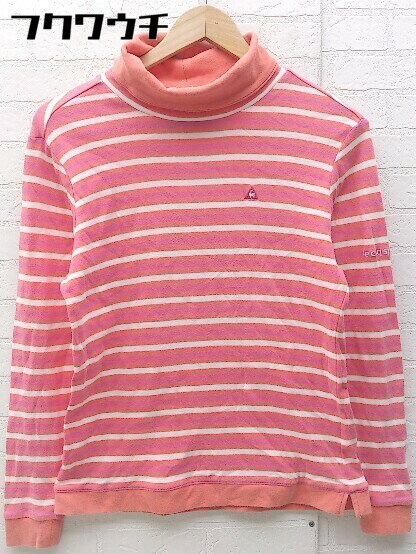 ◇ le coq sportif ボーダー ロゴ 刺繍 長袖 Tシャツ カットソー サイズM ピンク ホワイト レディース 【中古】