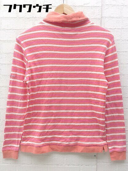 ◇ le coq sportif ボーダー ロゴ 刺繍 長袖 Tシャツ カットソー サイズM ピンク ホワイト レディース 【中古】