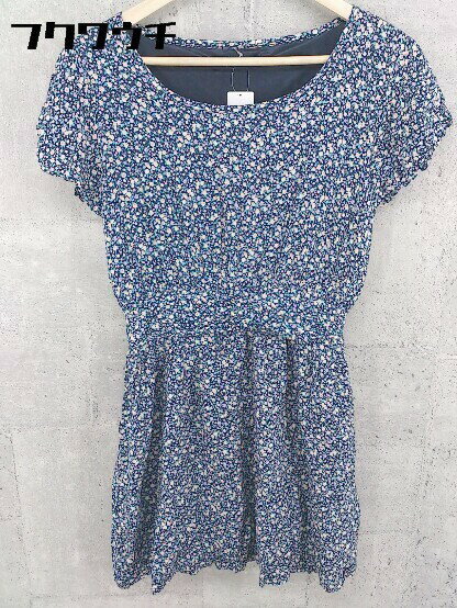 ◇ Rhythm of Life UNITED ARROWS 花柄 フラワー 半袖 ミニ チュニック ワンピース ネイビー マルチ レディース 【中古】